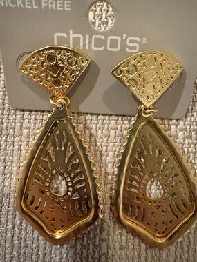 Chico's Gold Decorative Teardrop Filigree Earrings